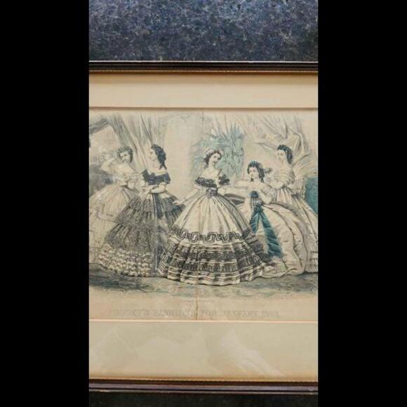 Antique Godey's Fashions for January 1863 15 inches x 14 inches - Picture 2 of 2